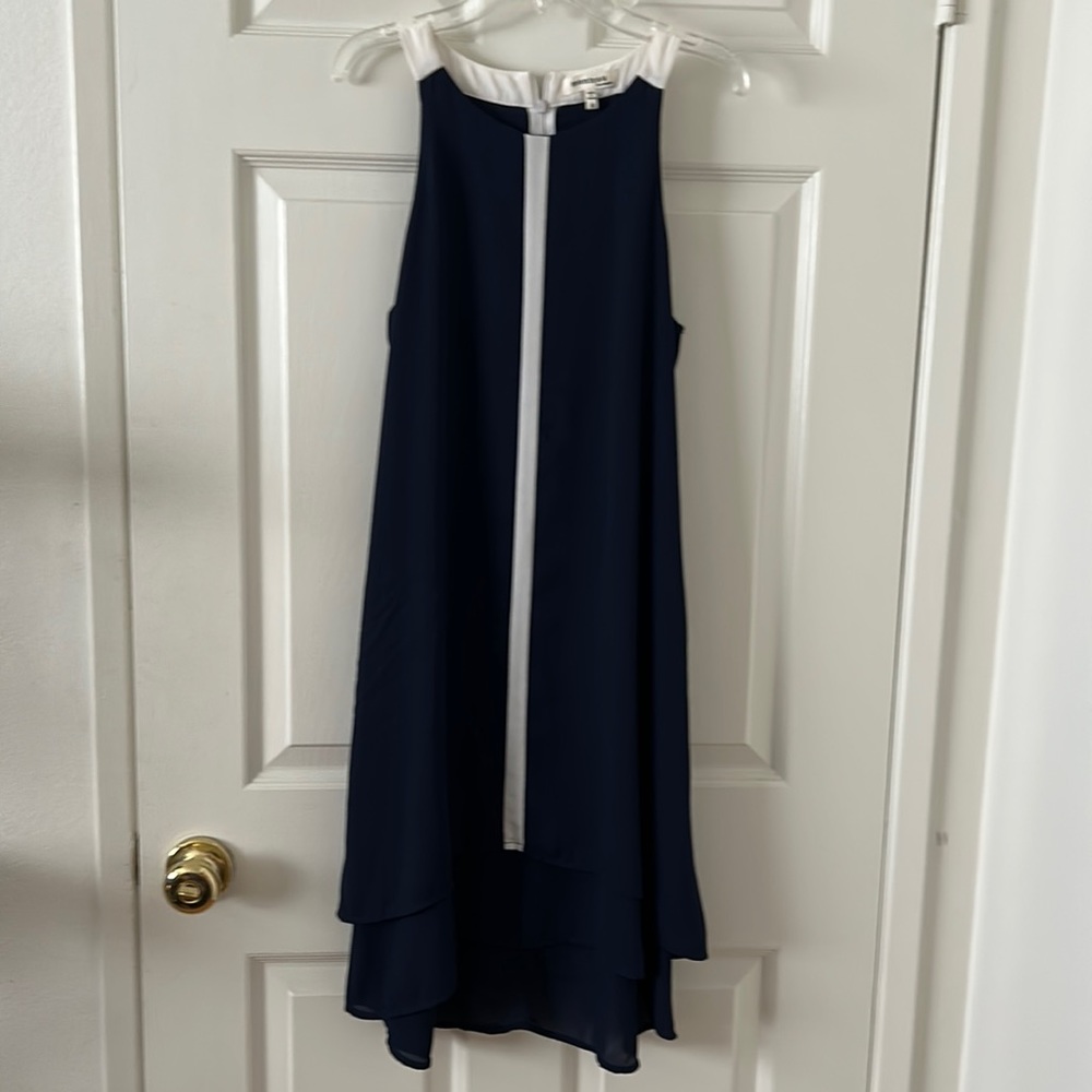 Monteau Summer Dress Navy Blue with Single White Stripe Size M